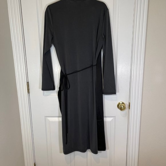 Black & Gray Dual Toned Midi Wrap Long Sleeve Dress L - NEW - Picture 5 of 9